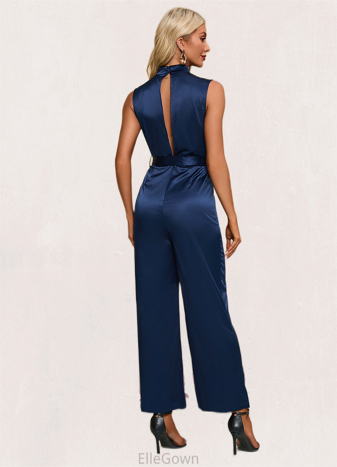 Eva High Neck Elegant Jumpsuit/Pantsuit Satin Maxi Dresses DEP0022324