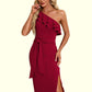 Marian Ruffle One Shoulder Elegant Bodycon Polyester Midi Dresses DEP0022326