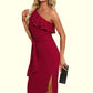 Marian Ruffle One Shoulder Elegant Bodycon Polyester Midi Dresses DEP0022326