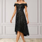 Kiana A-line Off the Shoulder Asymmetrical Lace Sequin Cocktail Dress With Sequins DEP0022328