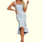 Lucy Flower Jacquard Square Elegant Sheath/Column Jacquard Asymmetrical Dresses DEP0022332