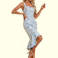 Lucy Flower Jacquard Square Elegant Sheath/Column Jacquard Asymmetrical Dresses DEP0022332