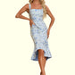 Lucy Flower Jacquard Square Elegant Sheath/Column Jacquard Asymmetrical Dresses DEP0022332