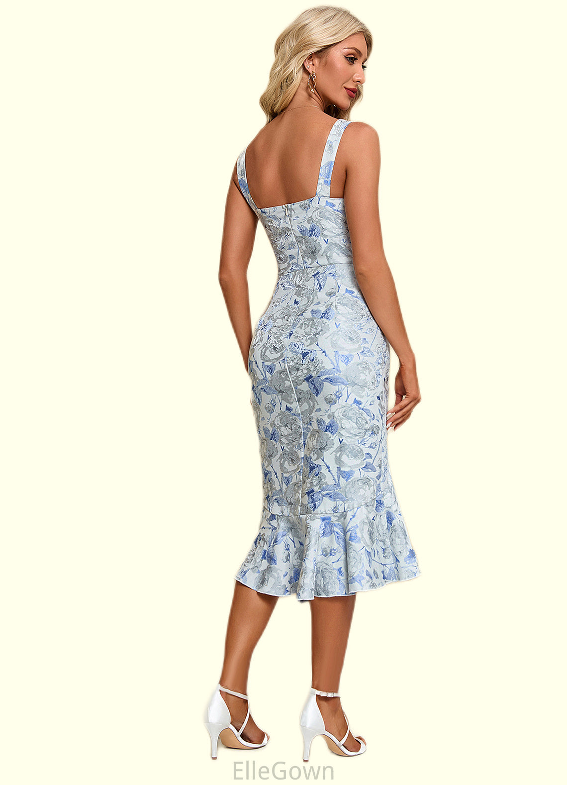 Lucy Flower Jacquard Square Elegant Sheath/Column Jacquard Asymmetrical Dresses DEP0022332