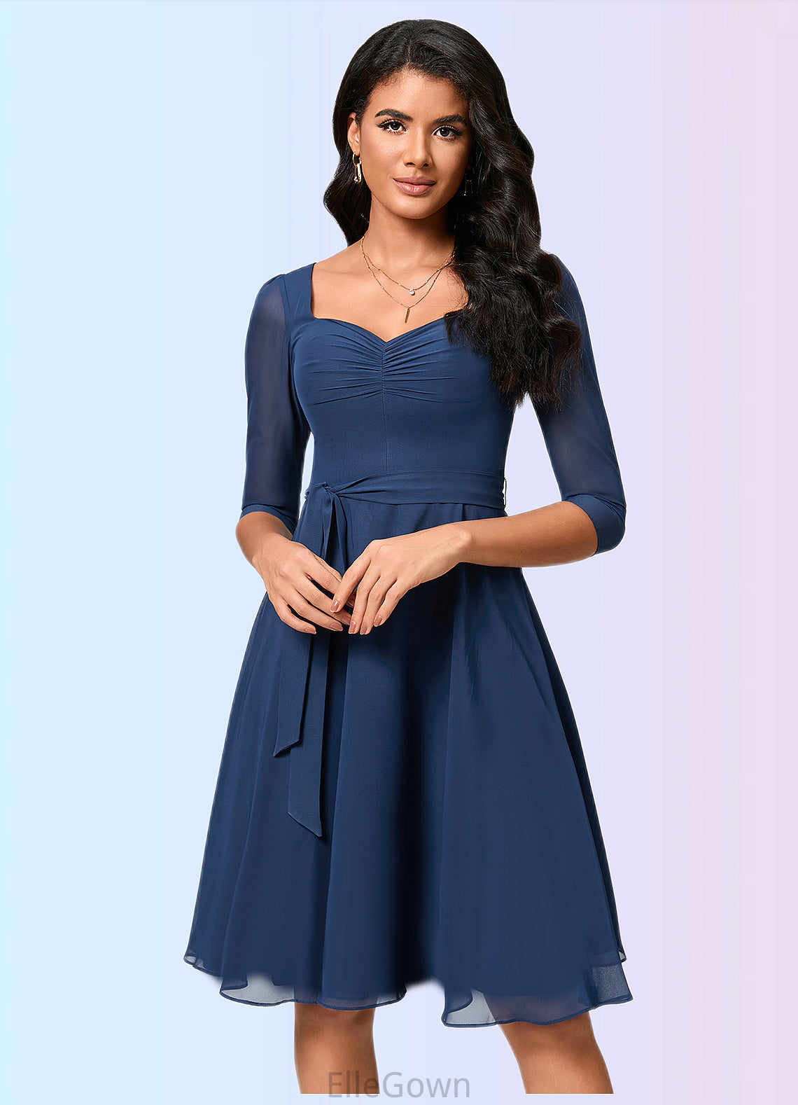 Marlee A-line V-Neck Knee-Length Chiffon Cocktail Dress With Ruffle DEP0022333