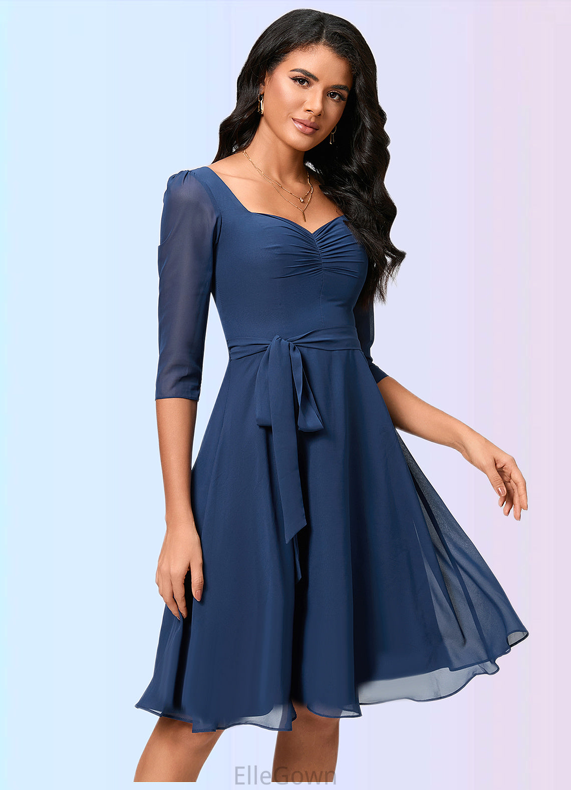 Marlee A-line V-Neck Knee-Length Chiffon Cocktail Dress With Ruffle DEP0022333