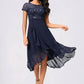 Madisyn A-line Scoop Asymmetrical Chiffon Lace Cocktail Dress With Cascading Ruffles DEP0022334