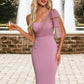 Kayley One Shoulder Elegant Sheath/Column Polyester Tulle Midi Dresses DEP0022343