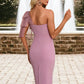 Kayley One Shoulder Elegant Sheath/Column Polyester Tulle Midi Dresses DEP0022343