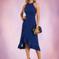 Kayden Cascading Ruffles High Neck Elegant A-line Cotton Blends Asymmetrical Midi Dresses DEP0022353