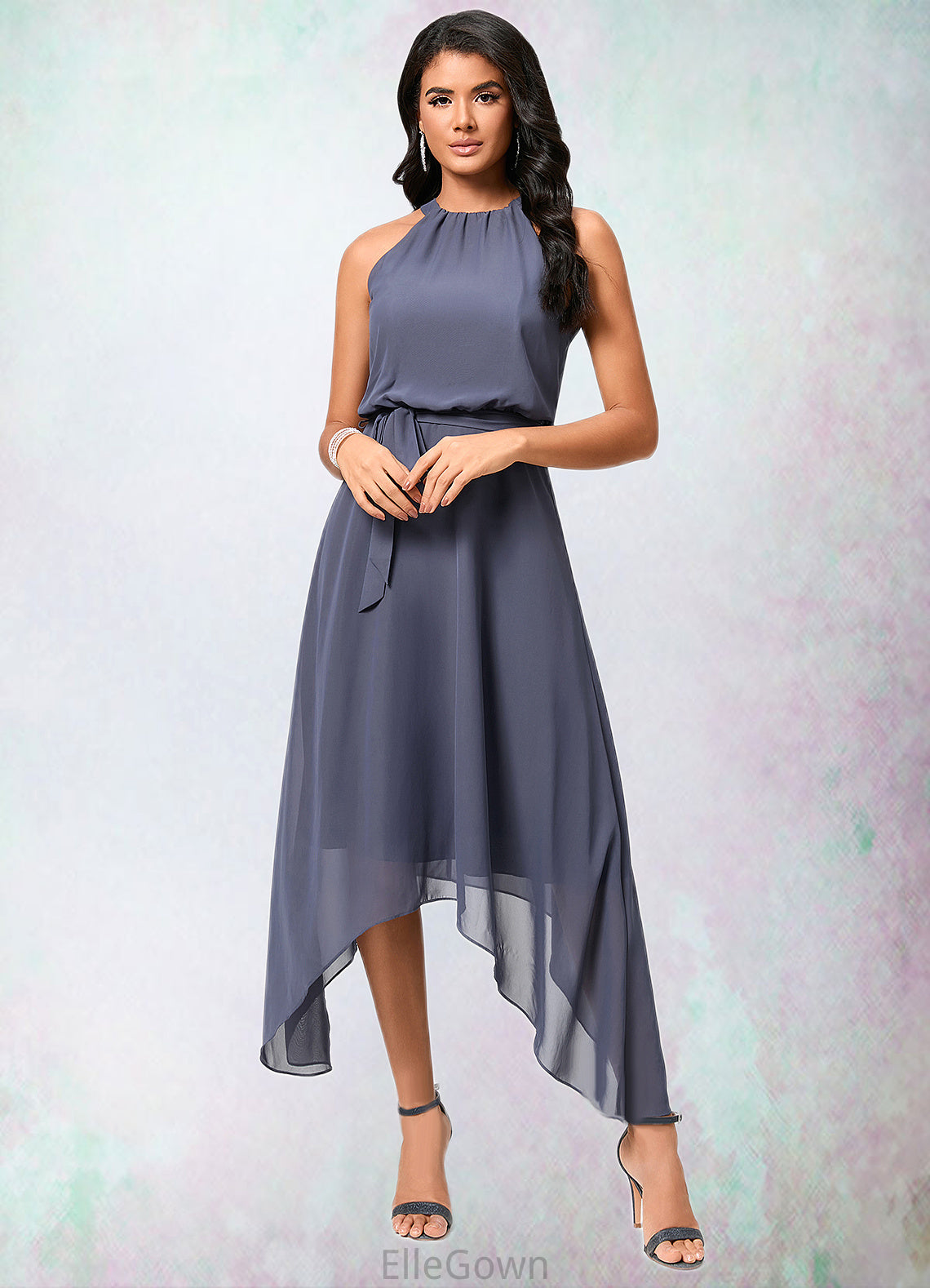 Tia A-line Scoop Ankle-Length Chiffon Cocktail Dress With Ruffle DEP0022361