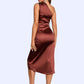 Lois Ruffle One Shoulder Elegant Sheath/Column Satin Midi Dresses DEP0022363