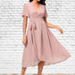 Diana A-line V-Neck Asymmetrical Chiffon Cocktail Dress With Bow Pleated DEP0022368