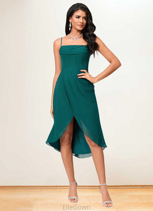 Cali Sheath/Column Square Asymmetrical Chiffon Cocktail Dress With Pleated DEP0022389