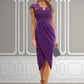 Shayna Pleated V-Neck Elegant Sheath/Column Polyester Asymmetrical Dresses DEP0022391