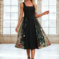 Janiah Flower Jacquard Square Elegant A-line Polyester Tulle Midi Dresses DEP0022392