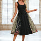 Janiah Flower Jacquard Square Elegant A-line Polyester Tulle Midi Dresses DEP0022392