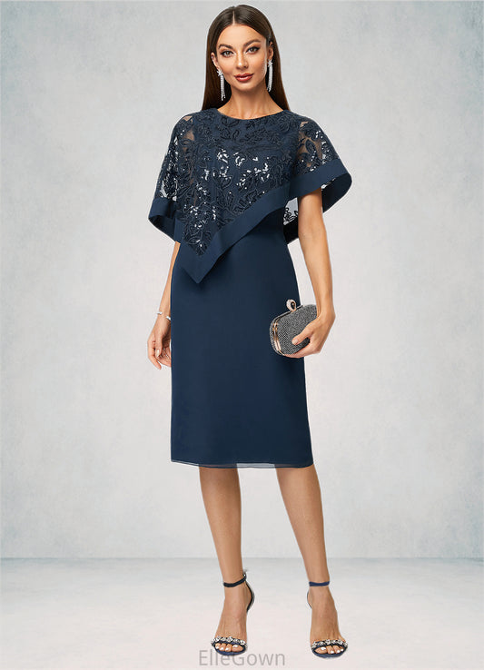 Thea Sheath/Column Scoop Knee-Length Chiffon Lace Cocktail Dress With Sequins DEP0022399