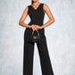 Lilian Jacquard V-Neck Elegant Jumpsuit/Pantsuit Polyester Maxi Dresses DEP0022404