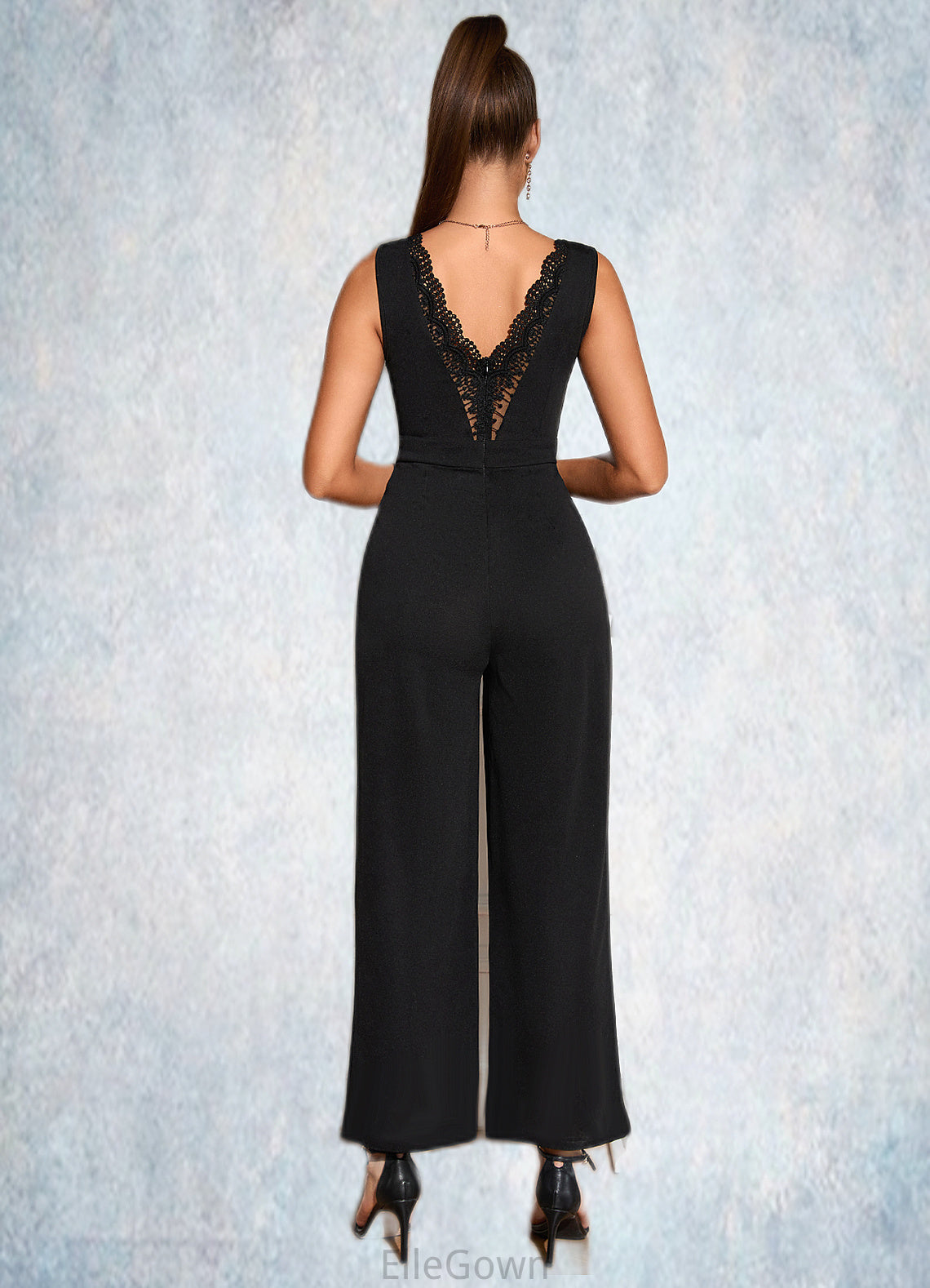 Lilian Jacquard V-Neck Elegant Jumpsuit/Pantsuit Polyester Maxi Dresses DEP0022404