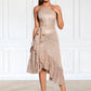 Chloe Sequins High Neck Elegant A-line Sequin Asymmetrical Dresses DEP0022405