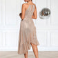 Chloe Sequins High Neck Elegant A-line Sequin Asymmetrical Dresses DEP0022405