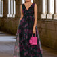 Miriam Floral Print V-Neck Elegant A-line Organza Maxi Dresses DEP0022406