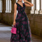 Miriam Floral Print V-Neck Elegant A-line Organza Maxi Dresses DEP0022406