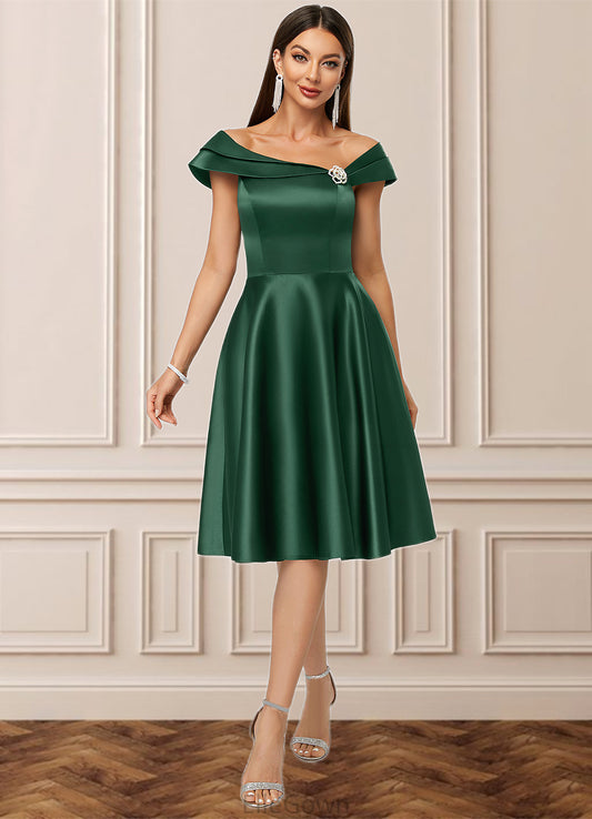 Anya A-line Asymmetrical Knee-Length Satin Cocktail Dress With Rhinestone Crystal Brooch DEP0022407