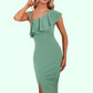 Evelyn Cascading Ruffles Asymmetrical Elegant Sheath/Column Polyester Midi Dresses DEP0022411