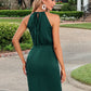 Vera Ruffle High Neck Elegant Sheath/Column Satin Asymmetrical Midi Dresses DEP0022414