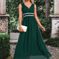 Yadira Beading Ruffle V-Neck Elegant A-line Chiffon Maxi Dresses DEP0022431