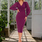 Estrella Ruffle V-Neck Elegant Sheath/Column Polyester Midi Dresses DEP0022432