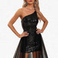 Mya Sequins One Shoulder Elegant A-line Bodycon Tulle Sequin Asymmetrical Dresses DEP0022433