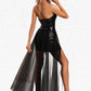 Mya Sequins One Shoulder Elegant A-line Bodycon Tulle Sequin Asymmetrical Dresses DEP0022433