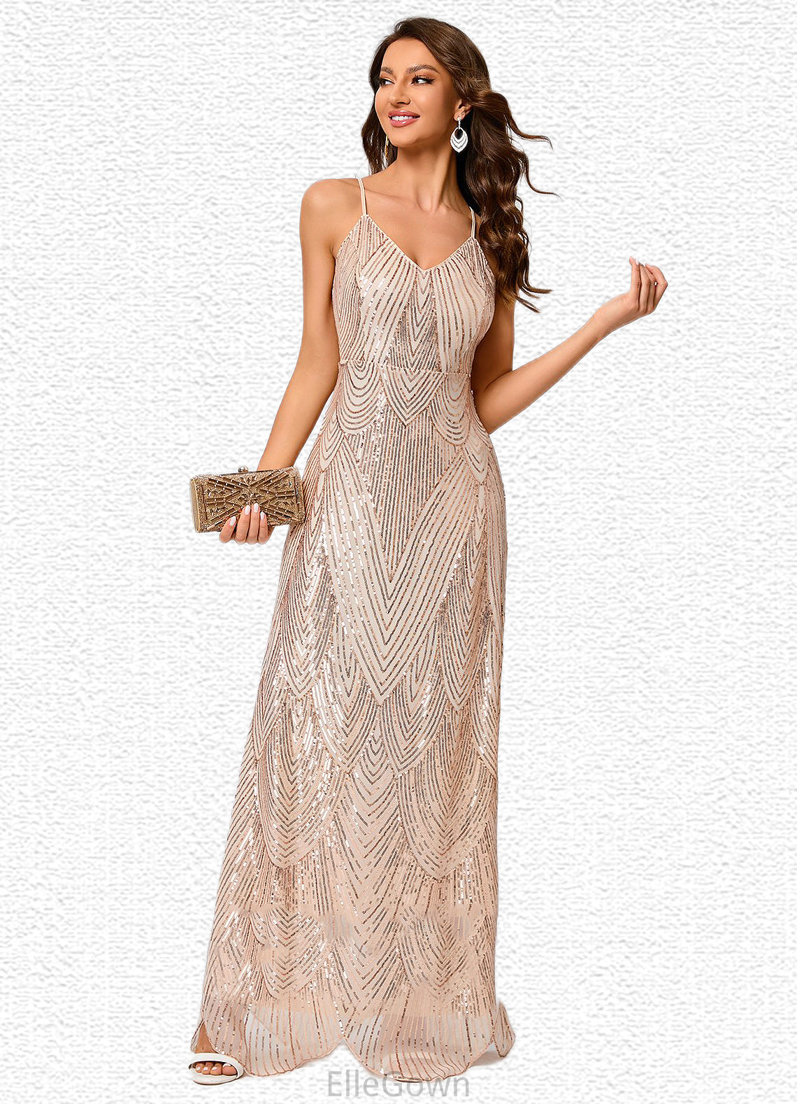 Kyleigh V-Neck Sheath/Column Sequin Dresses DEP0022440