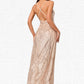 Kyleigh V-Neck Sheath/Column Sequin Dresses DEP0022440