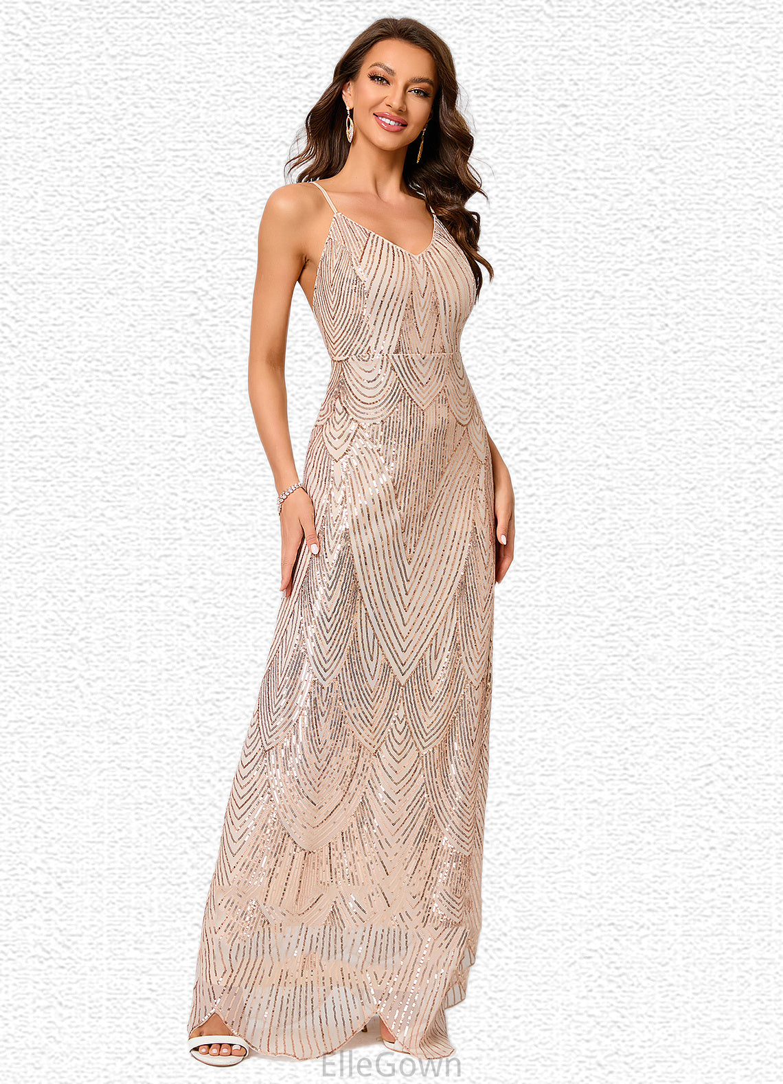 Kyleigh V-Neck Sheath/Column Sequin Dresses DEP0022440