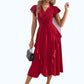 Evelyn Cascading Ruffles V-Neck Elegant A-line Cotton Blends Midi Dresses DEP0022444