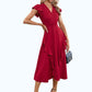 Evelyn Cascading Ruffles V-Neck Elegant A-line Cotton Blends Midi Dresses DEP0022444