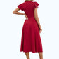 Evelyn Cascading Ruffles V-Neck Elegant A-line Cotton Blends Midi Dresses DEP0022444