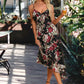 Bella Ruffle Floral Print V-Neck Elegant A-line Chiffon Asymmetrical Dresses DEP0022447