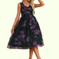 Sarah Floral Print Sweetheart Elegant A-line Organza Midi Dresses DEP0022454