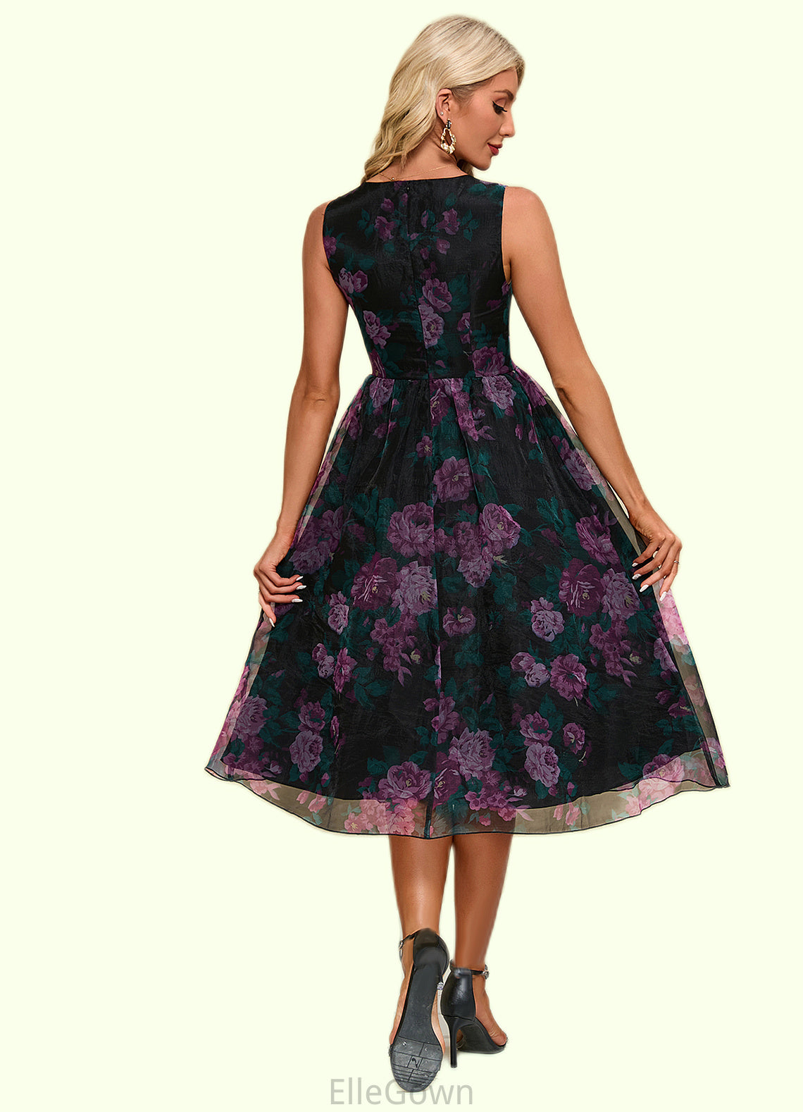 Sarah Floral Print Sweetheart Elegant A-line Organza Midi Dresses DEP0022454