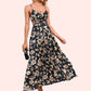 Macey Flower Ruffle Floral Print Cowl Sexy A-line Satin Maxi Dresses DEP0022468