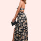 Macey Flower Ruffle Floral Print Cowl Sexy A-line Satin Maxi Dresses DEP0022468