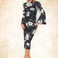 Yesenia Floral Print High Neck Elegant Bodycon Spandex Midi Dresses DEP0022470