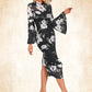 Yesenia Floral Print High Neck Elegant Bodycon Spandex Midi Dresses DEP0022470