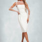 Avah Faux Feather High Neck Elegant Sheath/Column Polyester Midi Dresses DEP0022472