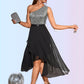 Danielle Sequins One Shoulder Elegant A-line Chiffon Asymmetrical Dresses DEP0022475